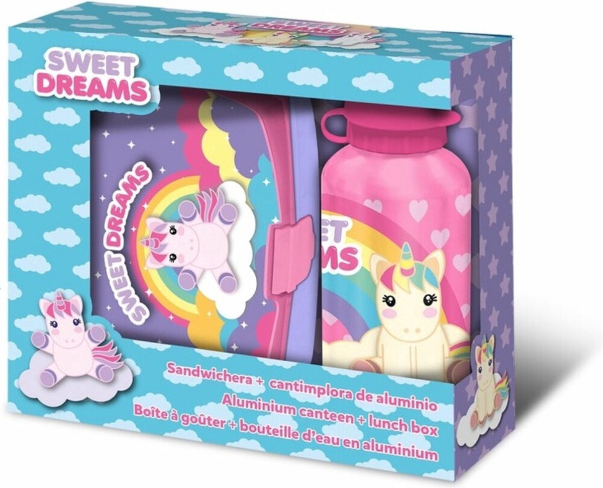 Must Team Lovely Unicorn Lunchset - Eenhoorn Schoolset – Lunchbox 800 ml & Drinkfles 500 ml – Luchtdicht & Lekvrij