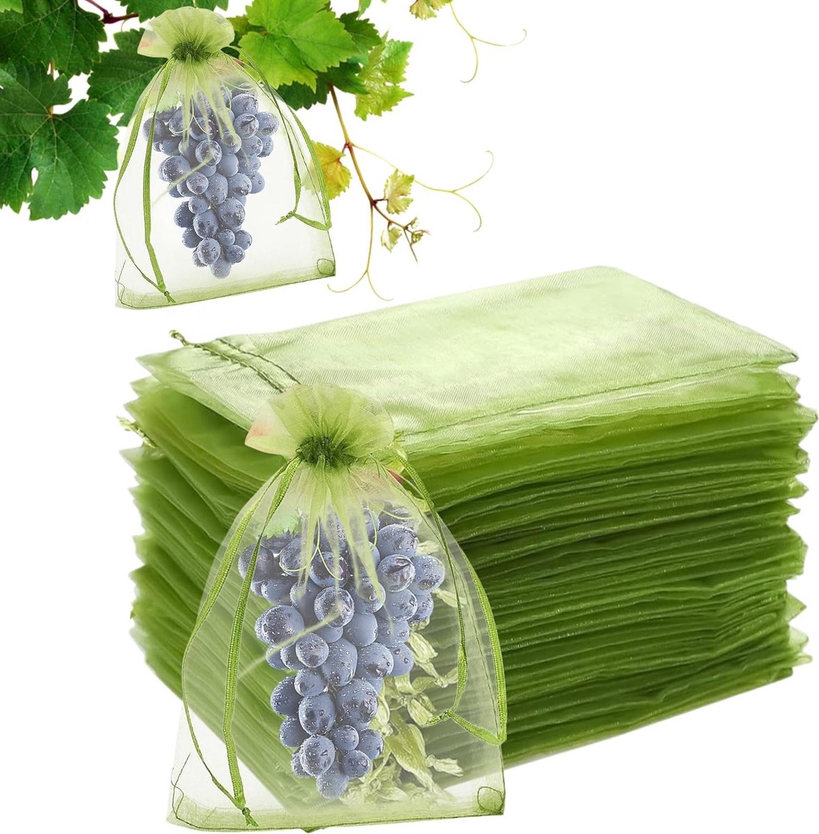 50 Stuks Druivenbeschermzakjes 17 x 23 cm met Trekkoord voor Bescherming van Fruit, Groenten en Bloemen in de Tuin