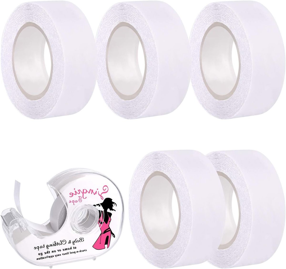 6 Rollen Dubbelzijdige Lingerie Band, Kledingstraps voor Jurken, Nippel Covers en Secret Bra Pads, 30 Meter Wit