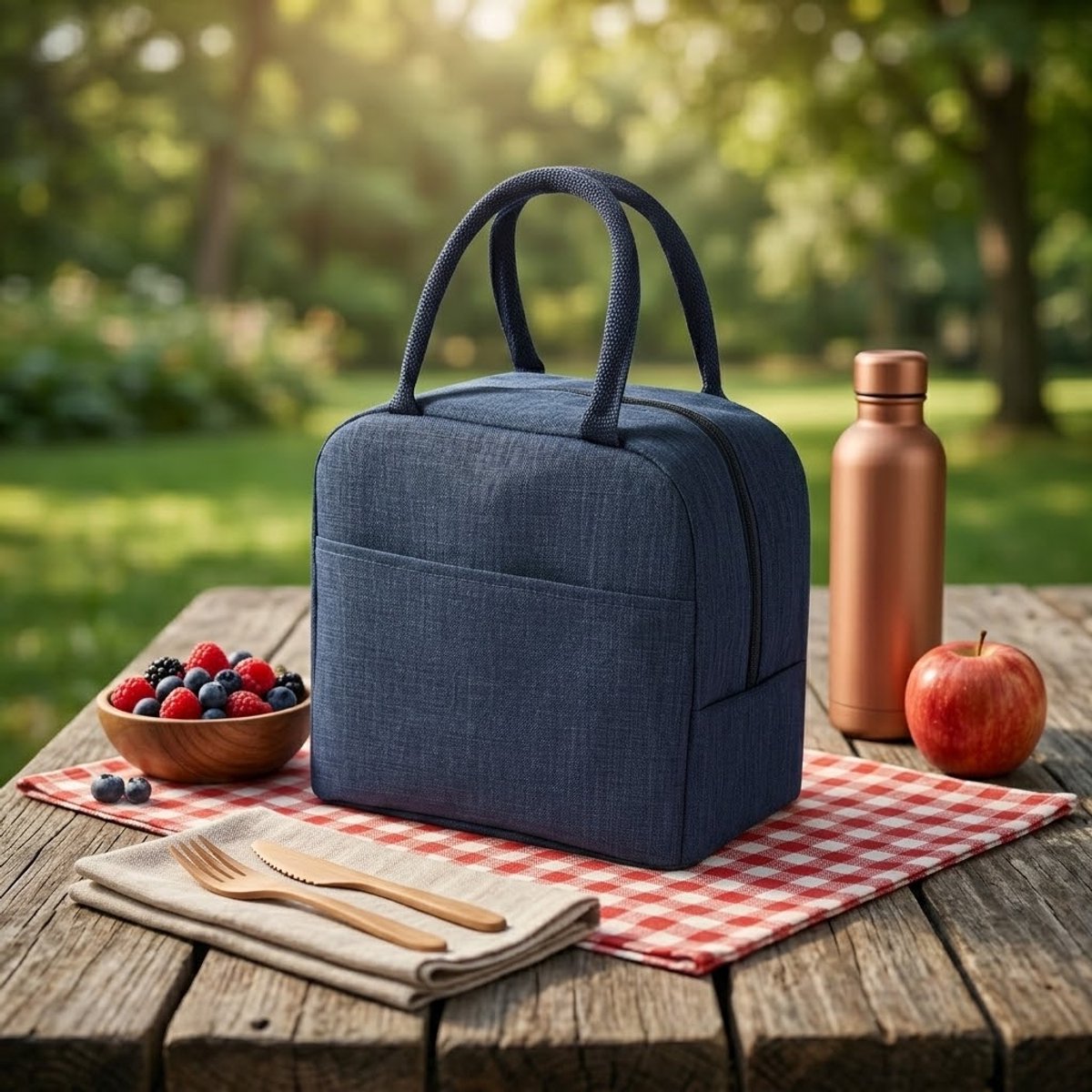 Donkerblauwe koeltas dames en heren draagbare handtas lunch tas geïsoleerde opberg tas met dubbele handgreep berenpatroon geschikt voor werk woon werkverkeer en vrije tijd compacte tote bag stijl — cadeau in Cadeau-ideeën - foto 4