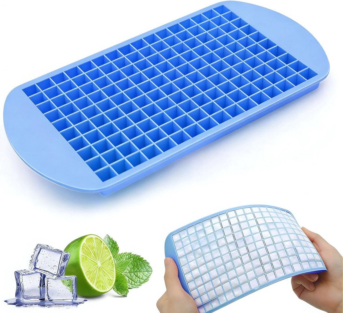 Siliconen IJsblokjes Mal voor 160 Mini IJsblokjes, Perfect voor Dranken, Babyvoeding en Fruit, 1x1cm, Blauw
