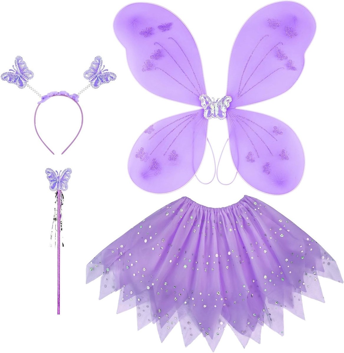 Paarse Glanzende Vlinder Kostuum voor Kinderen met Tutu en Vleugels voor Verjaardagsfeest, Carnaval en Halloween Cosplay