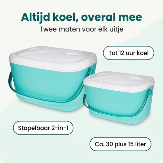 Cheqo® Koelbox Set van 2 - Mintgroen - Passieve Koelbox voor Camping en Picknick - Draagbare Koeltas zonder Stroom - Geïsoleerd voor Strand en Auto - Stapelbaar - Frigobox - Coolbox - Festival - BBQ - Outdoor - Vakantie van Cheqo — afbeelding 2