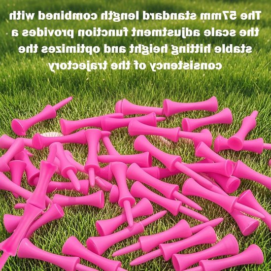 Jhubersproducts - Golf Tees - 100 Stuks - Duurzaam - 57 mm - Ideaal voor golfers - Roze - Geschikt voor golfaccessoires - Perfecte tee voor elke golfe van Jhubersproducts — afbeelding 4