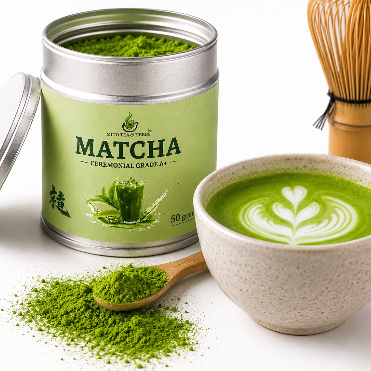 Mito Ceremoniële Matcha thee - Ceremonial Grade A+ - Rijk aan Antioxidanten - Matcha Poeder - Matcha thee - Matcha Latte - 50 gram