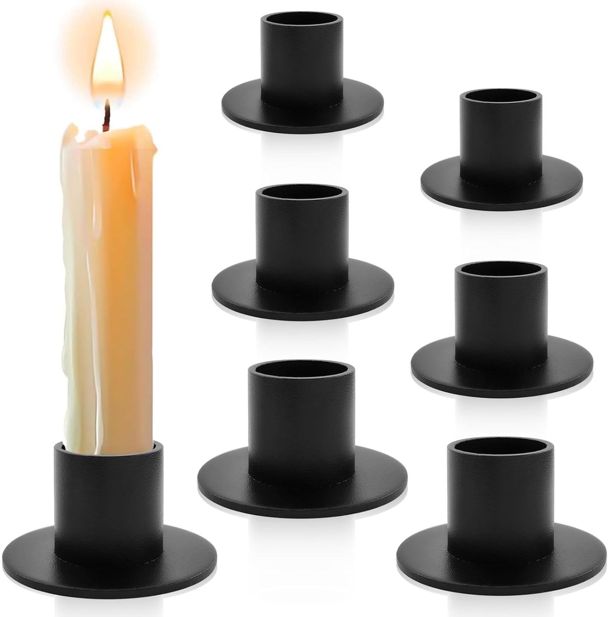 longziming - Zwarte Kaarshouders Set - Smeedijzeren Staafkaars Houder - Retro Kaarsenhouder - Hittebestendig Design - Anti-Kantelen Functie - Smeedijzer - Matzwart Gefrost Oppervlak - Veilige Stabiliteit Voor Dinerkaarsen - 6 Stuks - Zwart