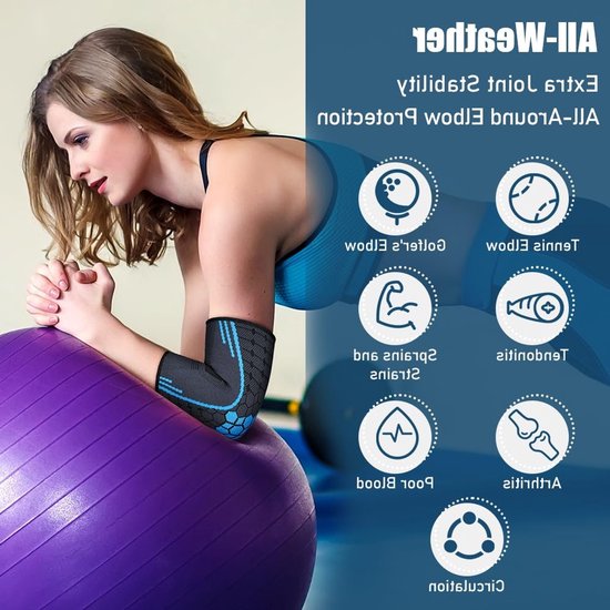 Elbow Support voor Mannen en Vrouwen, 2-Pack Compressie Steunen voor Tendonitis, Artritis en Tenniselleboog, Ideaal voor Blessures en Sportactiviteiten — afbeelding 2
