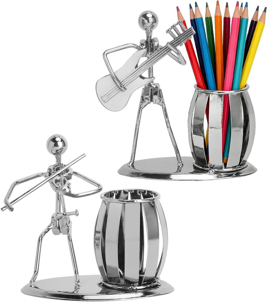 Set van 2 metalen pennenhouders voor muzikanten, vintage bureau-organizer, grappige kantoordecoratie en creatief cadeau voor muziekliefhebbers en gitaristen