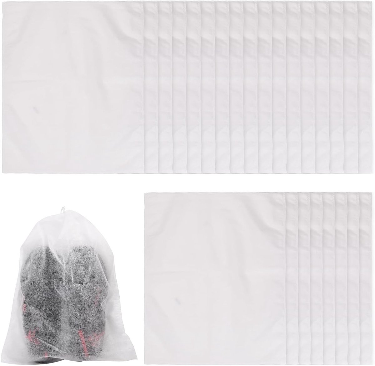 Pack van 25 Waterdichte Reistasjes voor Schoenen - Transparante Multifunctionele Opbergtas met Touw - 38 x 32 cm Witte Schoenentas voor Reis en Organisatie