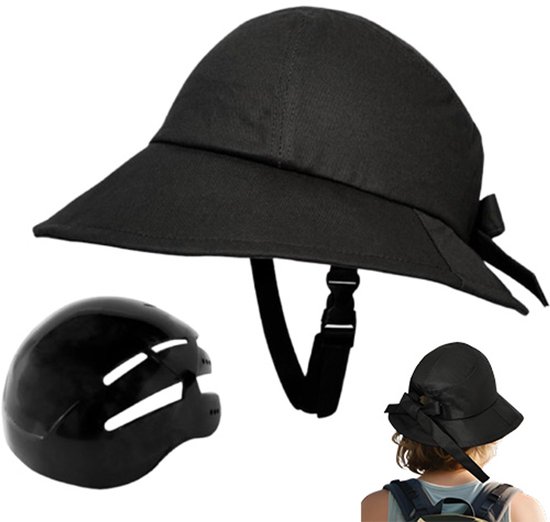 Fietshelm Dames - Hoed Vormige Helm - Dagelijks Sport - Afneembare Verstelbare - 58-60 cm Omtrek - Zwart