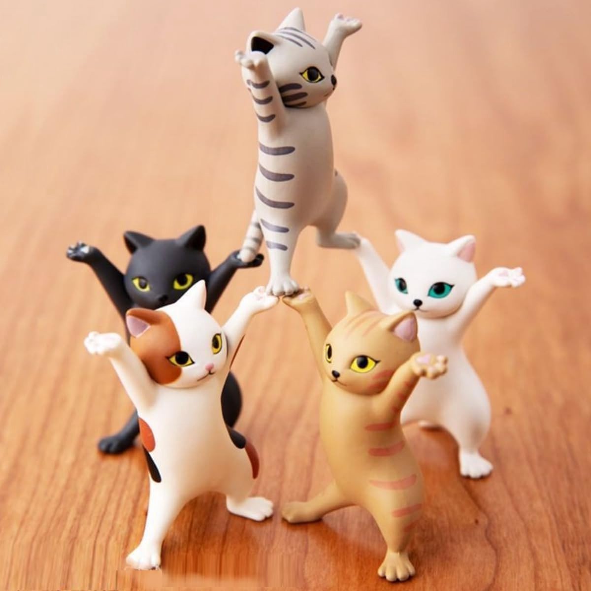 Set van 5 Miniatuur Dansende Katfiguren - Leuke Decoratie voor Tafel, Tuin en Cake - Perfect voor Aquaria en Feestjes
