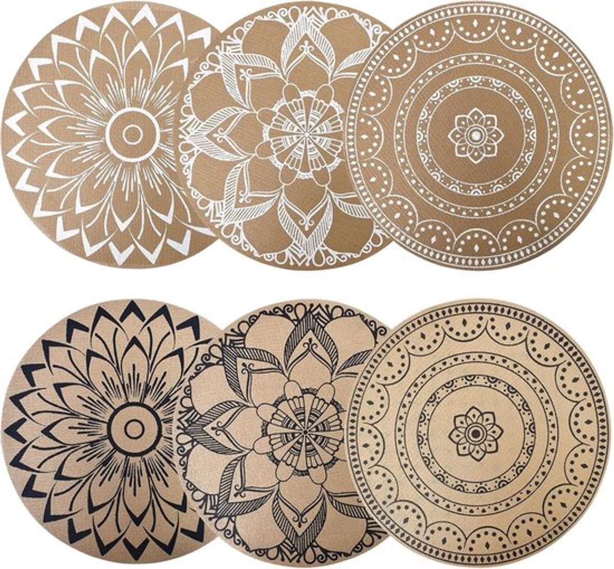 Een set van 6 wasbare placemats, ronde geweven PVC placemats