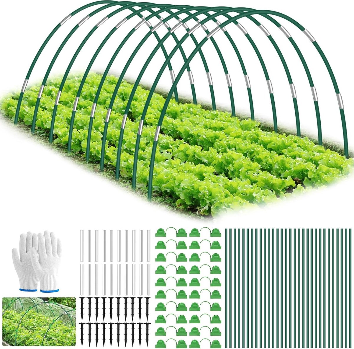 Plantentunnels voor Verhoogde Bedden, 30 Stuks Met Klemmen, Verbindingstubes en Grondpennen, Ideaal voor Buitenplanten en Tuinieren