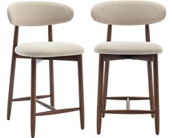 COLAMY Barkrukken set van 2 - keukenbarstoelen met rugleuning - Barstoel houten poten - beige