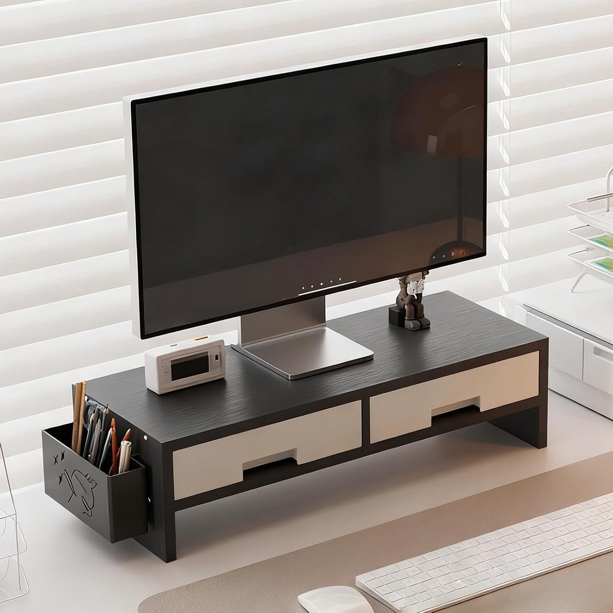 Ergonomische Monitor Verhoger met Dubbele Lade voor Thuiswerkplek, Studie en Bureau Gebruik