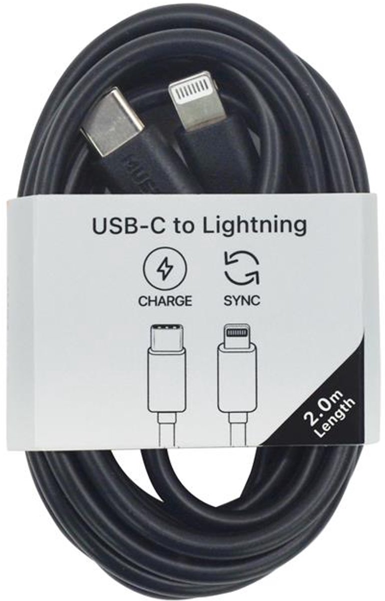 Musthavz to Go USB-C naar Lightning Kabel 2.0 Meter – Zwart
