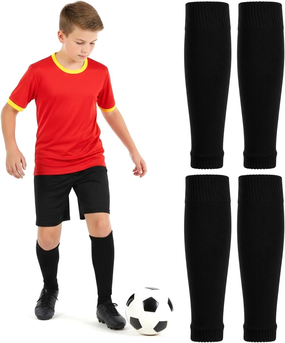 Kindersokken voor Voetbal en Basketbal, 2 Paar Pre-Cut Sokken met Scheenbeschermers voor Jongens van 7-14 Jaar, Ideaal voor Sporttraining