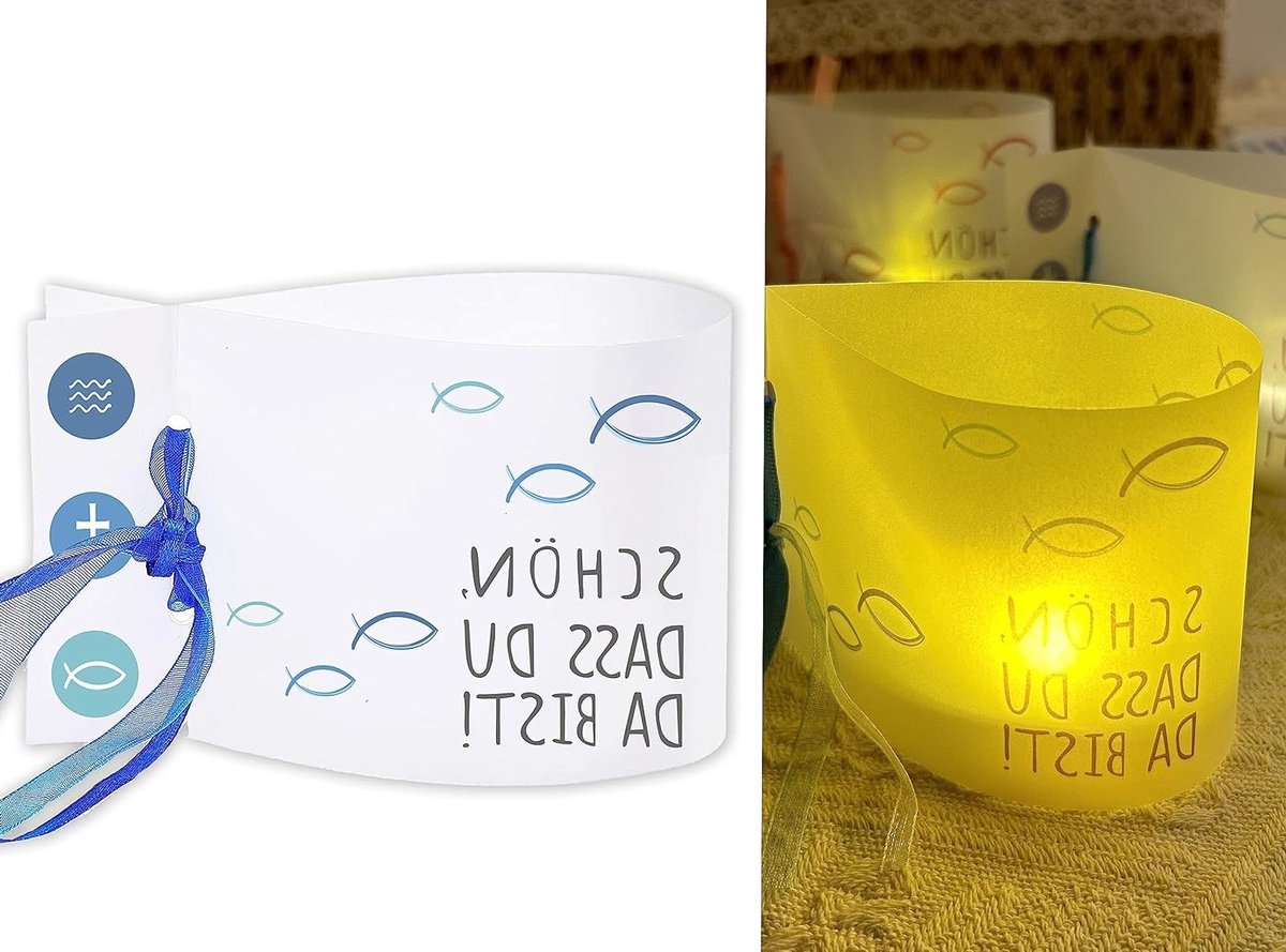 Windlicht Vissen Decoratie | 16 Stuks Mini Tafellampen en Kaarsen voor Jongens en Meisjes | Communie, Bevestiging en Doop Teelichten voor een Feestelijke Tafelsetting