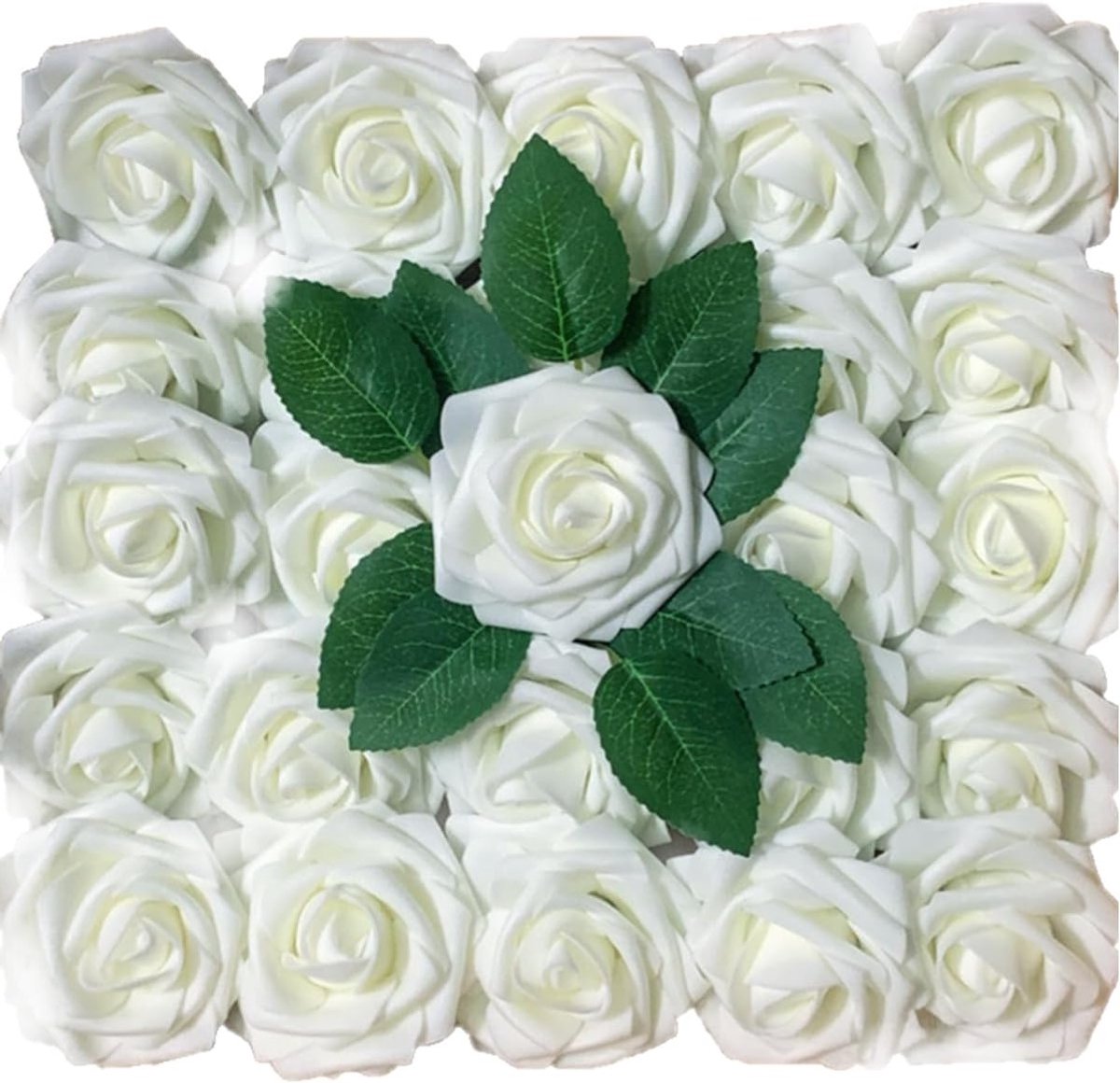 Elegante Kunstbloemen Rozenkoppen voor Bruiloften en Feestdecoraties - 25 Stuks Milky White, Perfect voor Bloemstukken en Interieurdecoratie