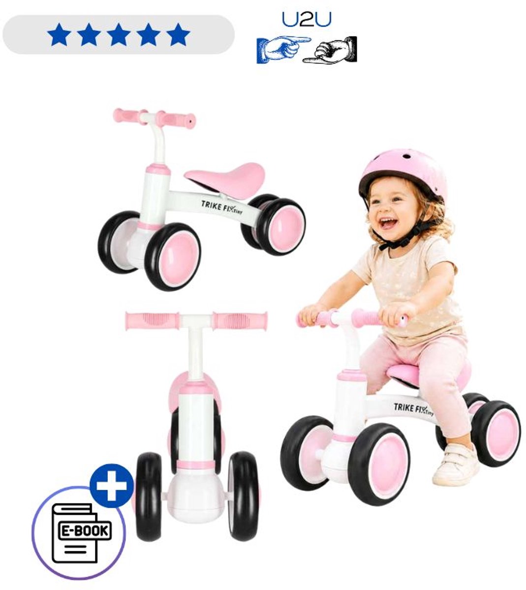 Trike Fix Tiny V2 Loopfiets Roze - Speelgoed 2 jaar - Vierwielige Balansfiets Voor Peuters - Kinder Loopfiets Zonder Pedalen - Stalen Frame - Ergonomisch Zadel - Anti Slip Handgrepen - Veilig Kinderfietsje Vanaf 18 Maanden Met Ebook