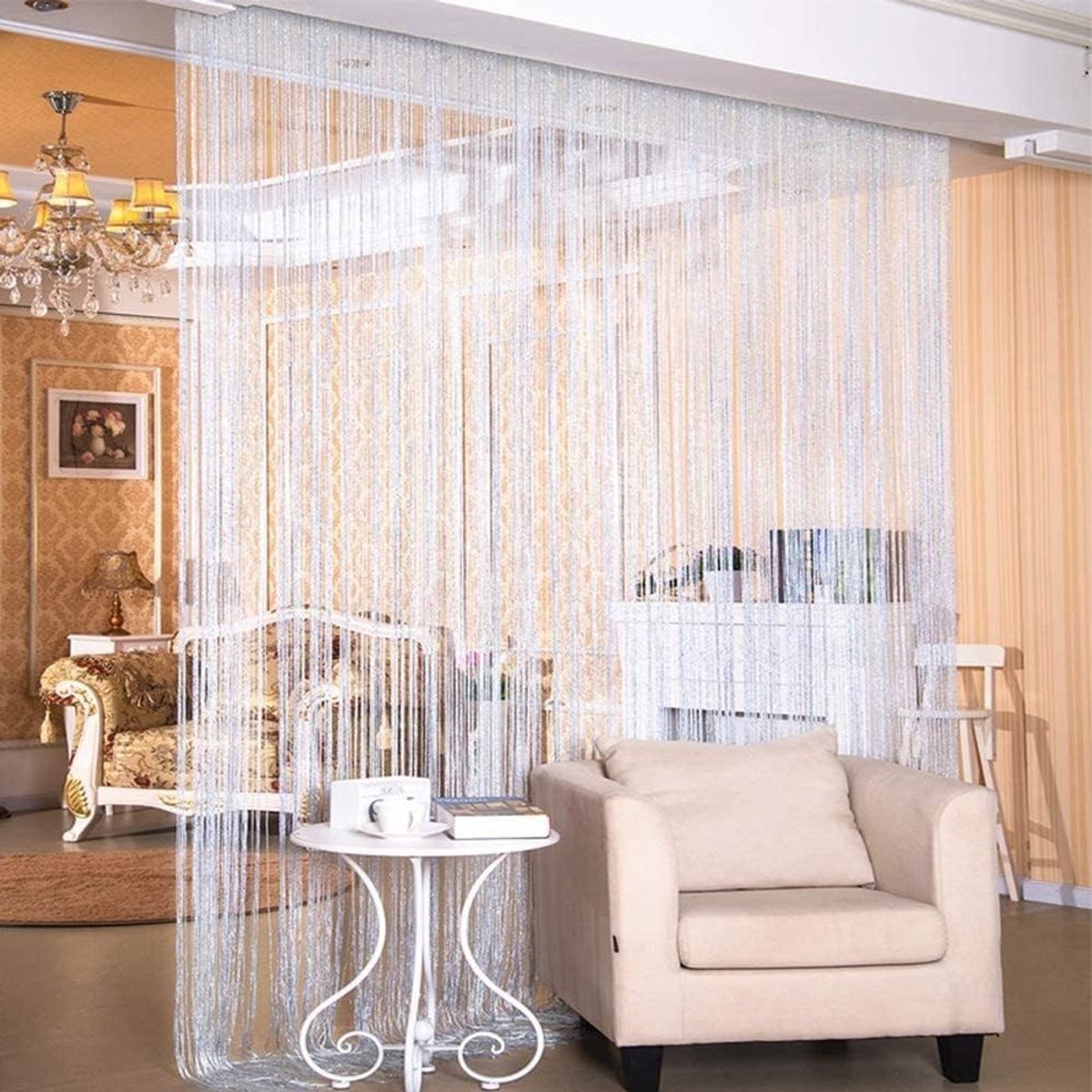 Elegante Deurgordijn met Fringes, Kamerscherm en Vliegwering, Decoratie voor Feestdagen, 100 cm x 200 cm, Wit
