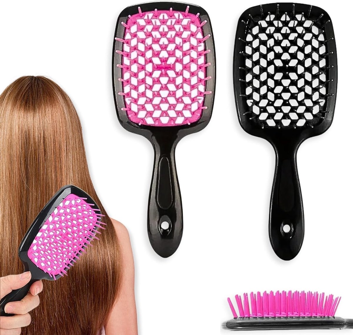 Haarborstels voor Krullen en Glad Haar, 2 Stuks, Anti-Klit, Hol Rasterdesign