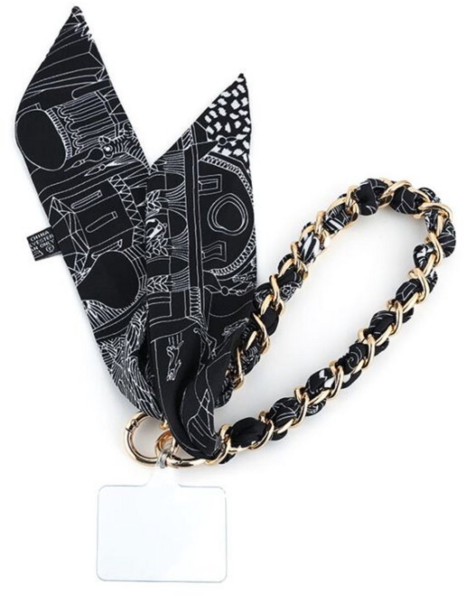 Luxe telefoonkoord - Kort - Zwart - Dames - Goudkleur - Telefoon/Handtas accessoire
