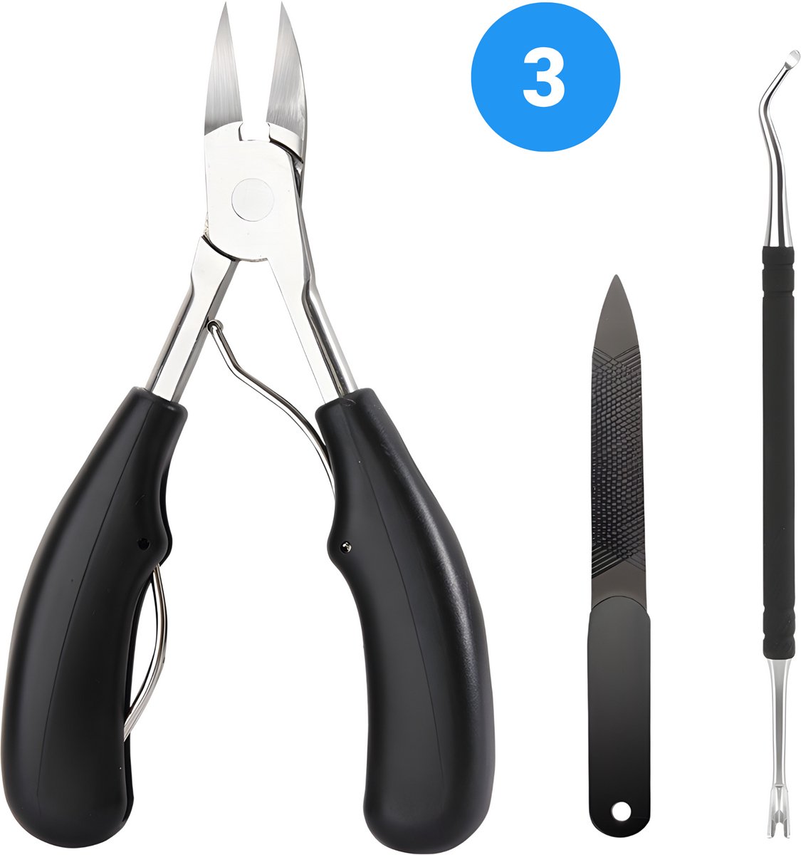 Goodli Nagelknipper Set 3-Delig - Nageltang voor Ingegroeide Teennagel - Teennagelknipper voor Dikke Nagels - Kalknagel - Pedicure Set RVS