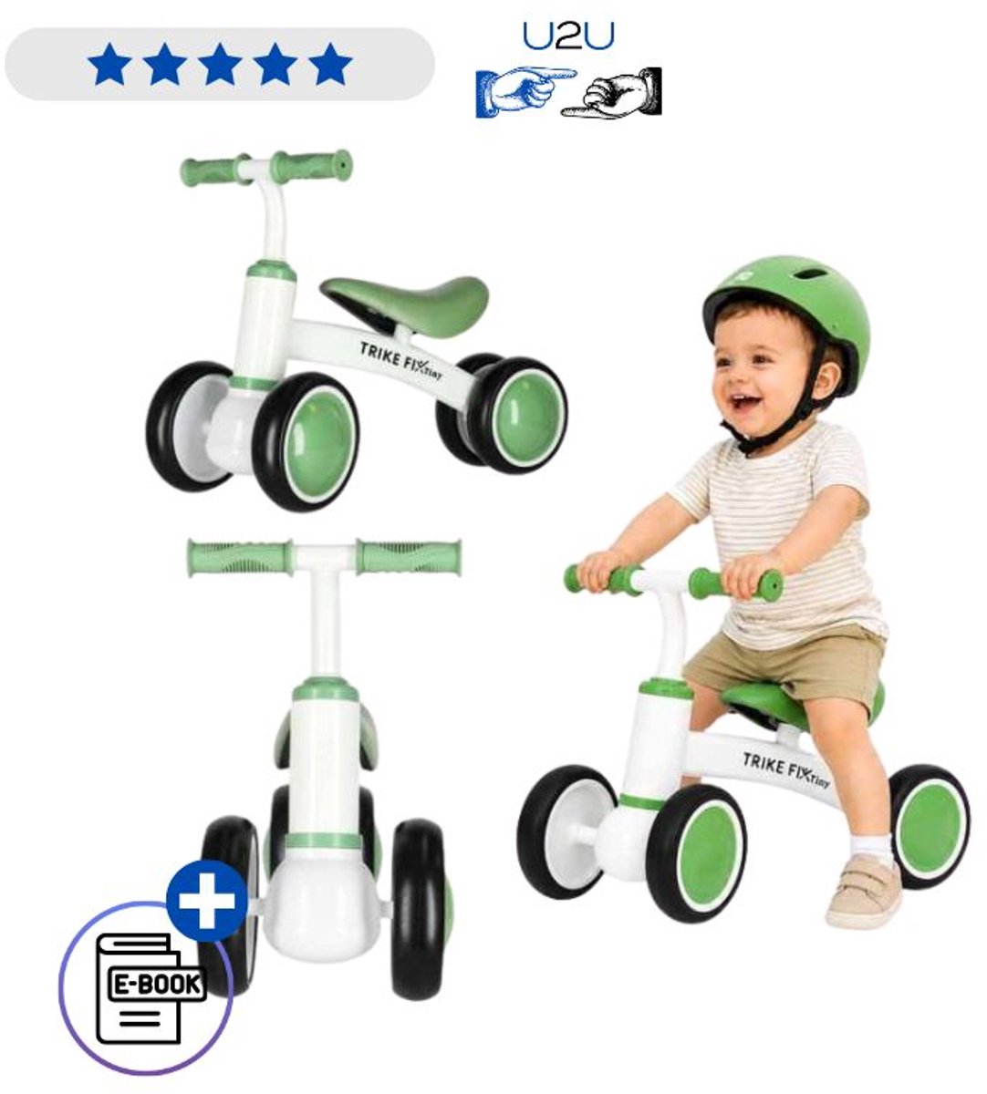 Trike Fix Tiny V2 Loopfiets Groen - 4 Wielen Kinderfiets Vanaf 18 Maanden - Balansfiets met Stalen Frame - Ergonomisch Zadel - Antislip Handgrepen - Veilig en Stabiel Peuter Voertuig voor Binnen en Buiten Gebruik Met Ebook