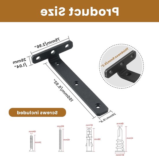 Zwarte L-vormige Plankensteunen - 4 Stuks, 170MM x 75MM, Sterke Metalen Beugels voor Wandplanken en Ondersteuning van Hangende Voorwerpen — afbeelding 5