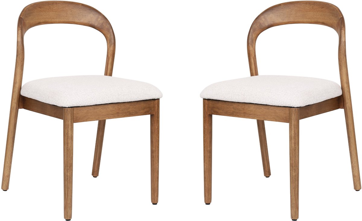 Merax Houten Eetkamerstoelen Set van 2 - Beige Stoffen Stoel met Bruin Rubberhouten Frame - Scandinavische Eetkamerstoel met Rugleuning