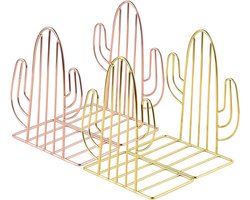 Geometrische metalen boekensteunen voor zware boeken, decoratieve cactus boekhouders voor kantoor, school en thuis (goud en roségoud, 2 paar)