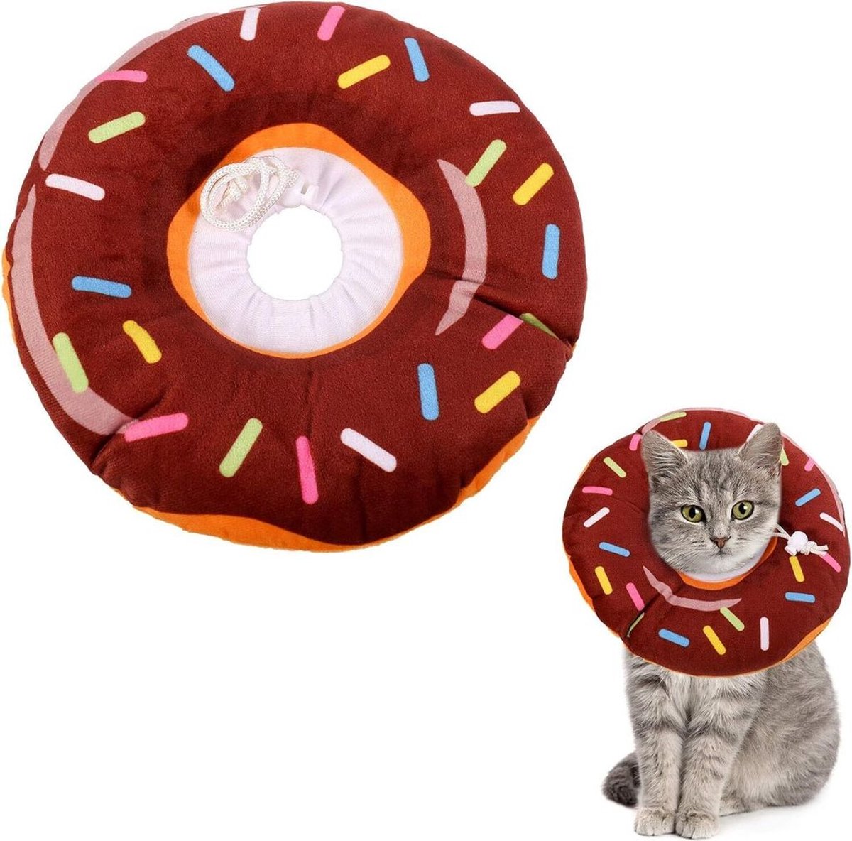 Zachte, bijtbestendige, verstelbare halsband Geschikt voor katten, honden, puppy's en kittens (bruin, donutvormig, maat M).