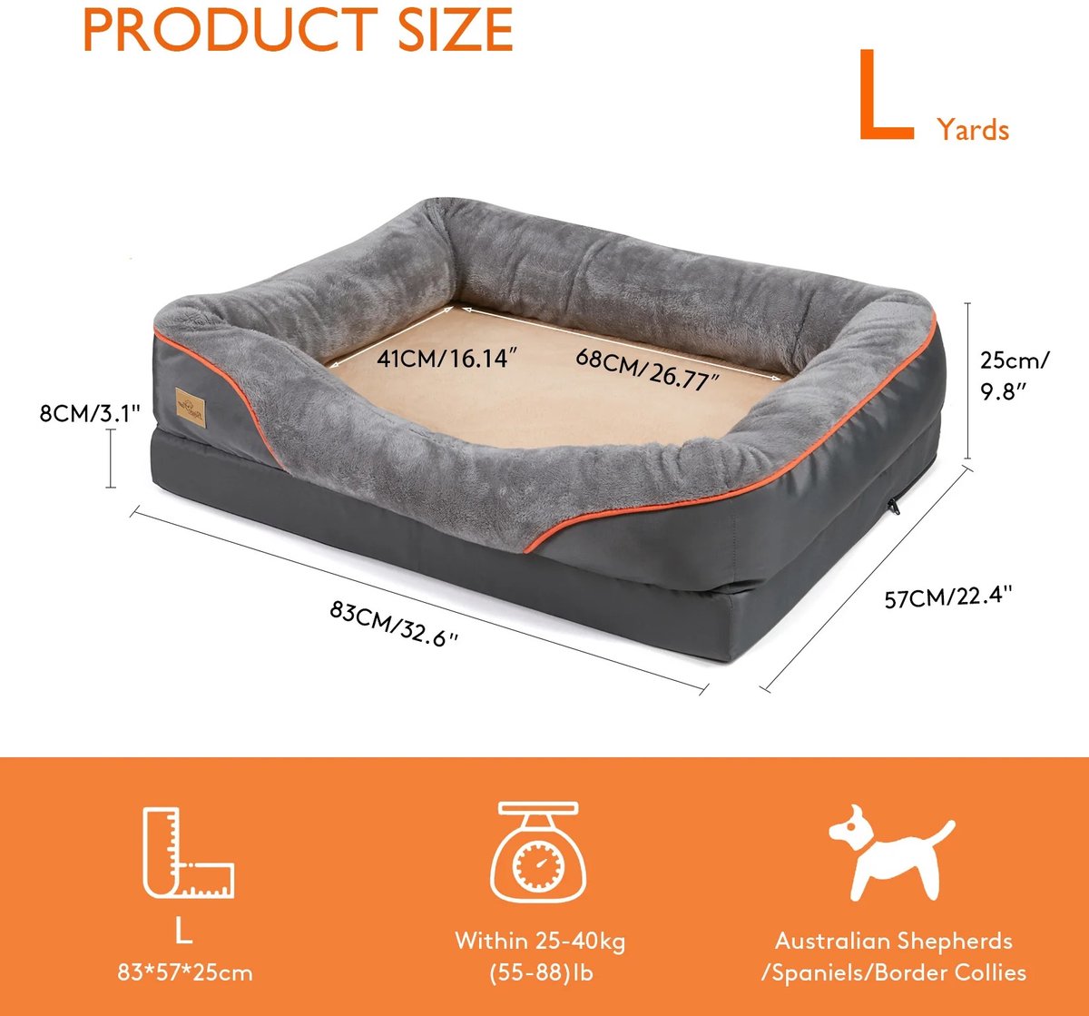Turold Hondenmand - Hondenkussen - Hondenbed - Hondensofa - Groot Hondenbed L Anti-Allergie Afneembare/Wasbare Hoes Waterdicht