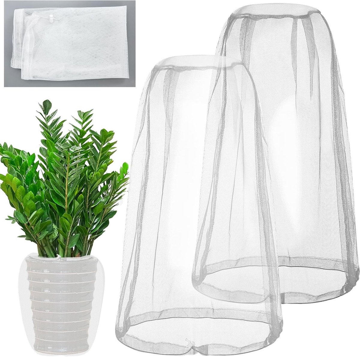 Set van 2 Tuinplanten Potgrond Bedekking, 46 x 46 cm Insectennet, Fleece Bescherming voor Planten en Fruit tegen Vorst en Schade