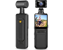 Mini Actie Camera – Draagbare Camcorder – Reis Vlogs Filmen – 180° Roteerbare Lens – 4K HD Resolutie – Zwart Wit