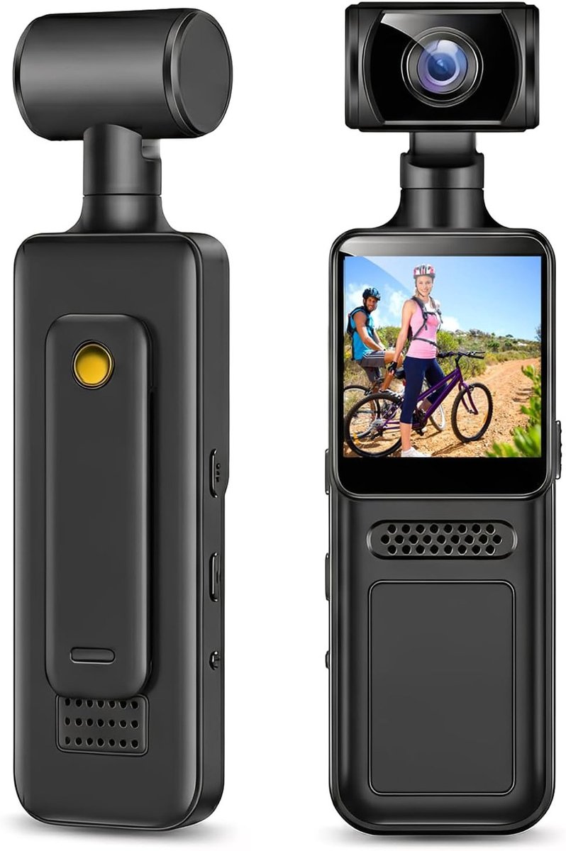 4K Mini Action Camera met 180° Rotatie, Handheld Pocket Camcorder voor Reisvlogs, LED Licht en WiFi Verbinding voor Buitenactiviteiten