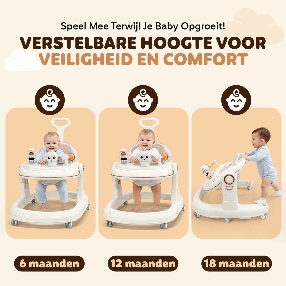 Twinky® Babywalker GO - 4-in-1 Loopstoel Baby & Loopwagen met 3-delige speelset – Loopstoeltje & Loopkar Inklapbaar inclusief Voetenmat en Steel – foto 4