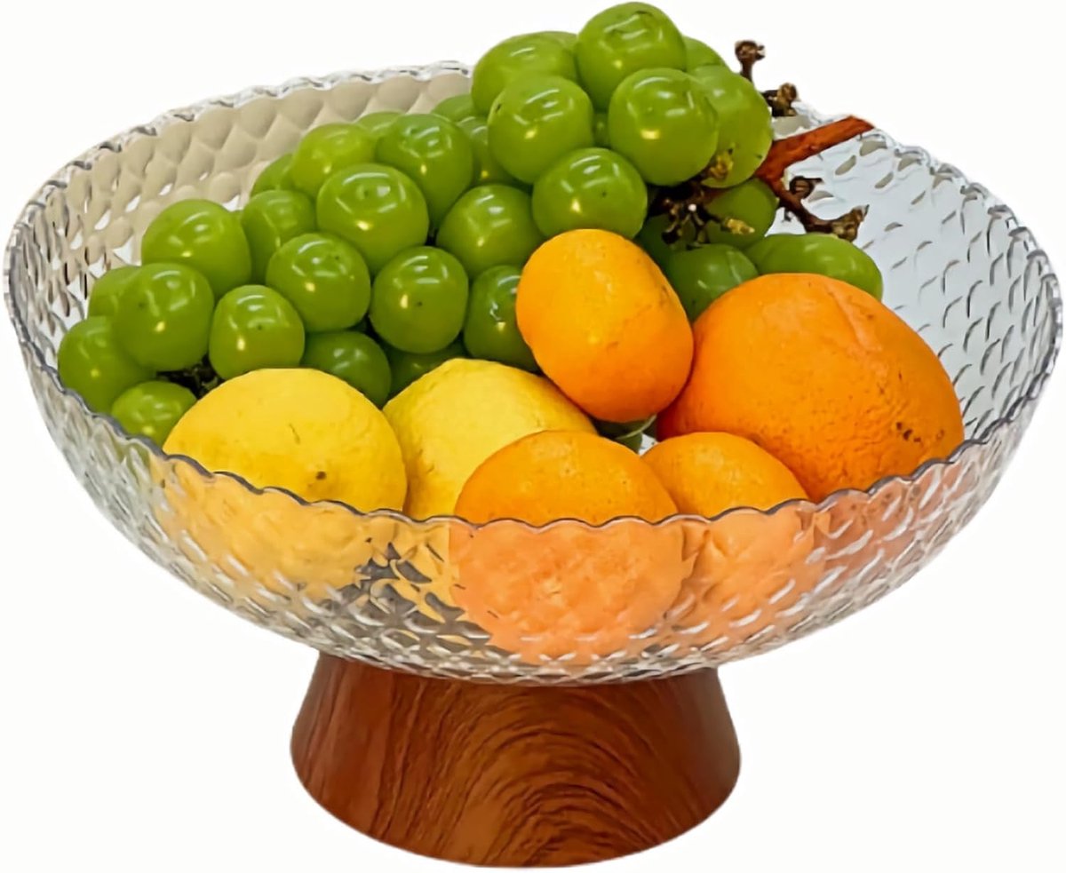 Grote Lichtgewicht Kunststof Fruitschaal Met Afvoergaten - Afneembare Voet - Transparant Decoratief Hoge Voetenschaal - 26x13.5 cm