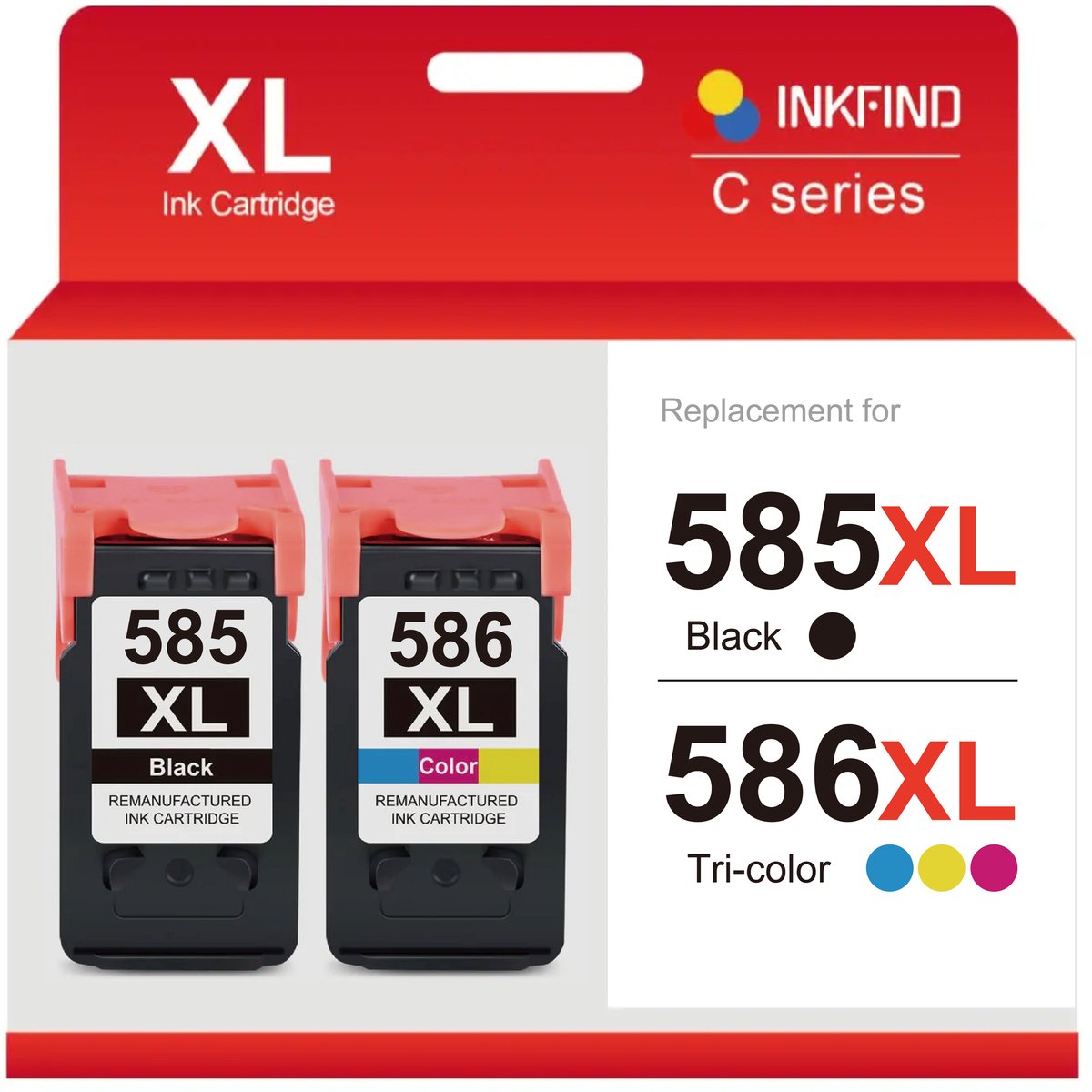 Image of INKFIND 585XL 586XL Huismerk inktcartridge (extra hoge capaciteit 900 pagina's + 750 pagina's met 5% dekking) Geschikt voor CANON PG-585XL CL-586XL PG585XL CL586XL Canon585 Canon586 585 586 2-pack (Zwart x 1 en Kleur x 1)