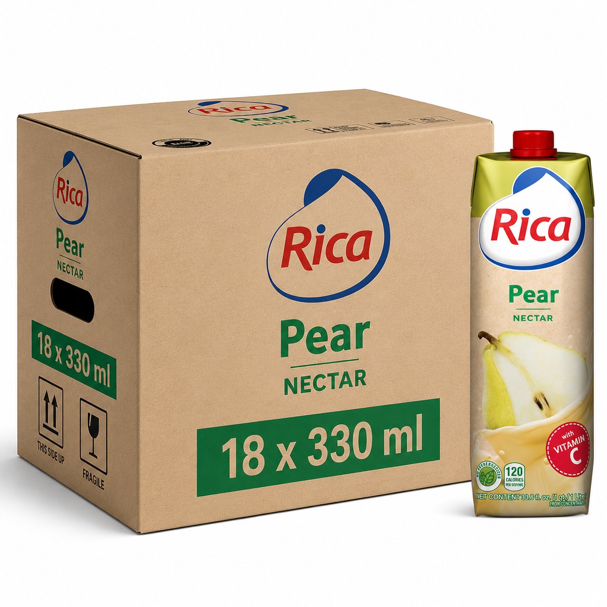 Rica Pear Nectar Drink 18 x 330 ml Multipack Doos – Perensapdrank met Vitamine C – Voordeelverpakking