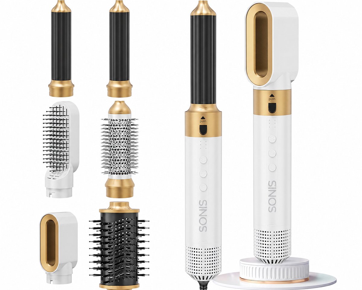 SoNis® Airstyler - Multistyler - Föhnborstel Wit- Krultang 5 in 1 - 110.000 RMP Hairwrap Föhn met 5 opzetstukken - 1350W Haardroger Styler