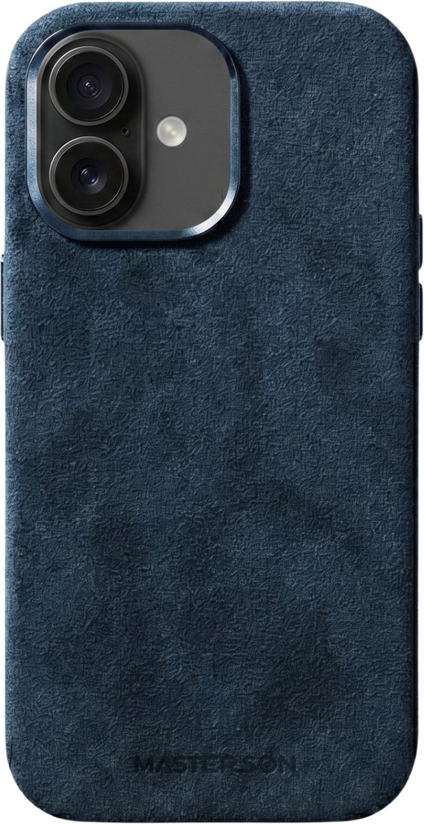 Mastersøn - Blauw Telefoonhoes geschikt voor Apple iPhone 16 – Alcantara Case – Magsafe - Hoesje - Cobalt Blue