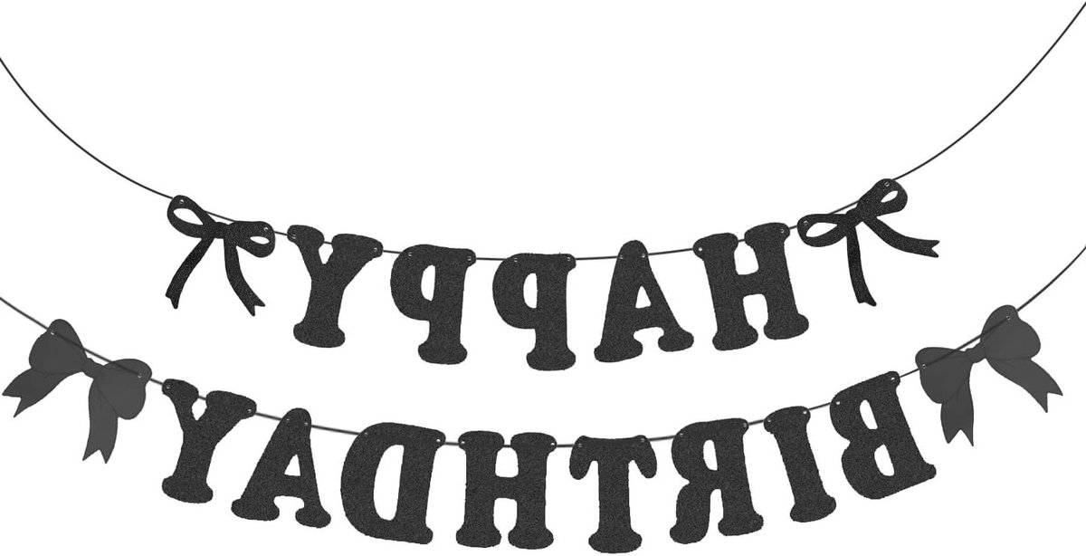 Vrolijke Verjaardagsbanner met Strikken | Zwarte Verjaardagsdecoratie voor Vrouwen en Meisjes | Feestelijke Slingers voor Babyshowers en Verjaardagen