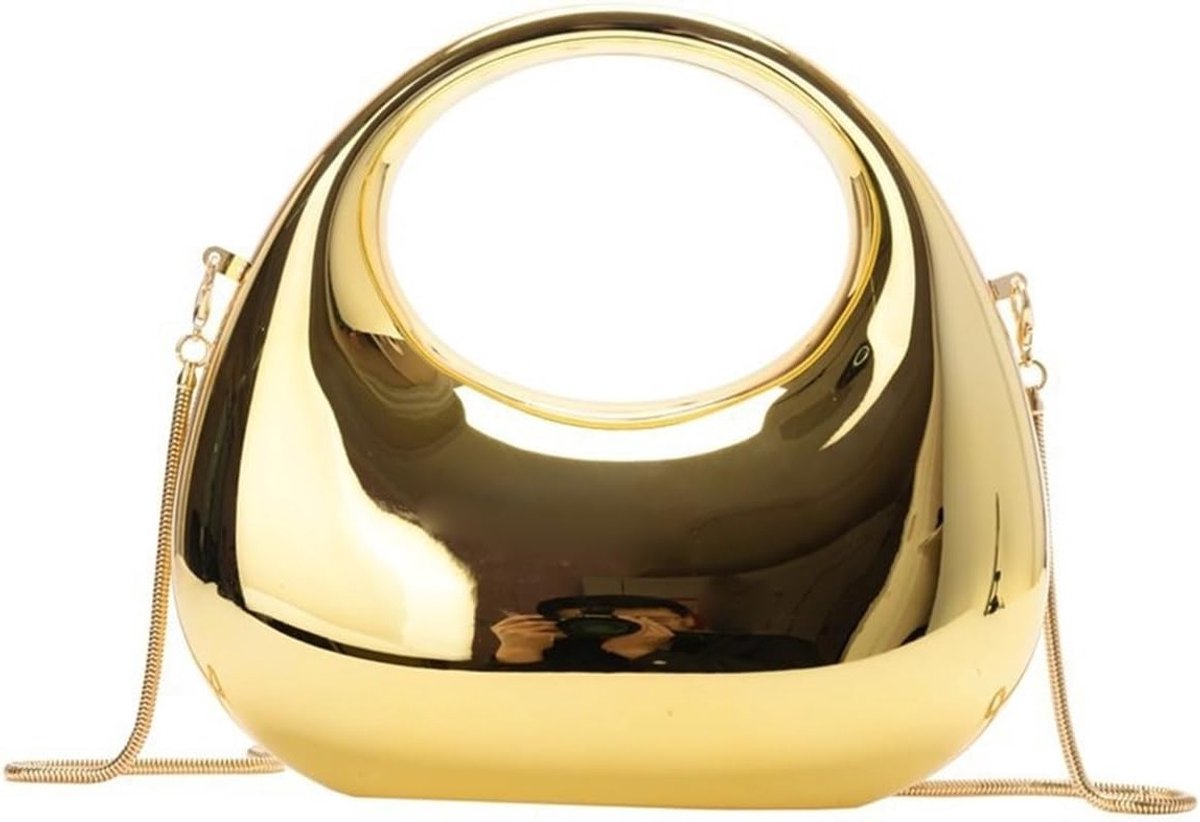 Small Acrylic Clutch Women's Moon Shape Evening Bag with Chain Party Cocktail Wedding Gold Handbag Ladies - ShopVlot