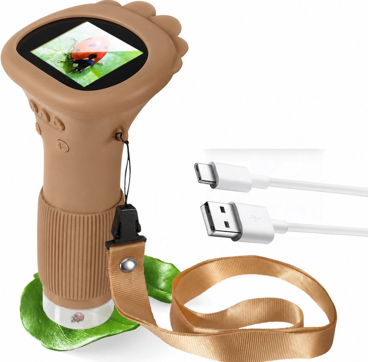 1000X Digitale Microscoop voor Kinderen – Draagbare Handmicroscoop – Kinder Microscoop – Hand- en Zakmicroscoop – HD Foto & Video Opname – STEM Educatief Speelgoed – Geschikt voor 4-12 Jaar – Vergrootglas voor Tuin en Bos – Bruin