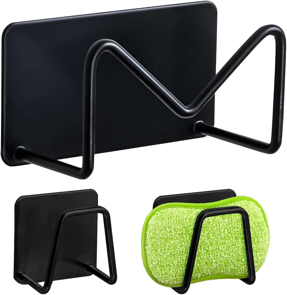 Set van 3 duurzame waterbestendige universele RVS‑sponshouders voor spoelbak