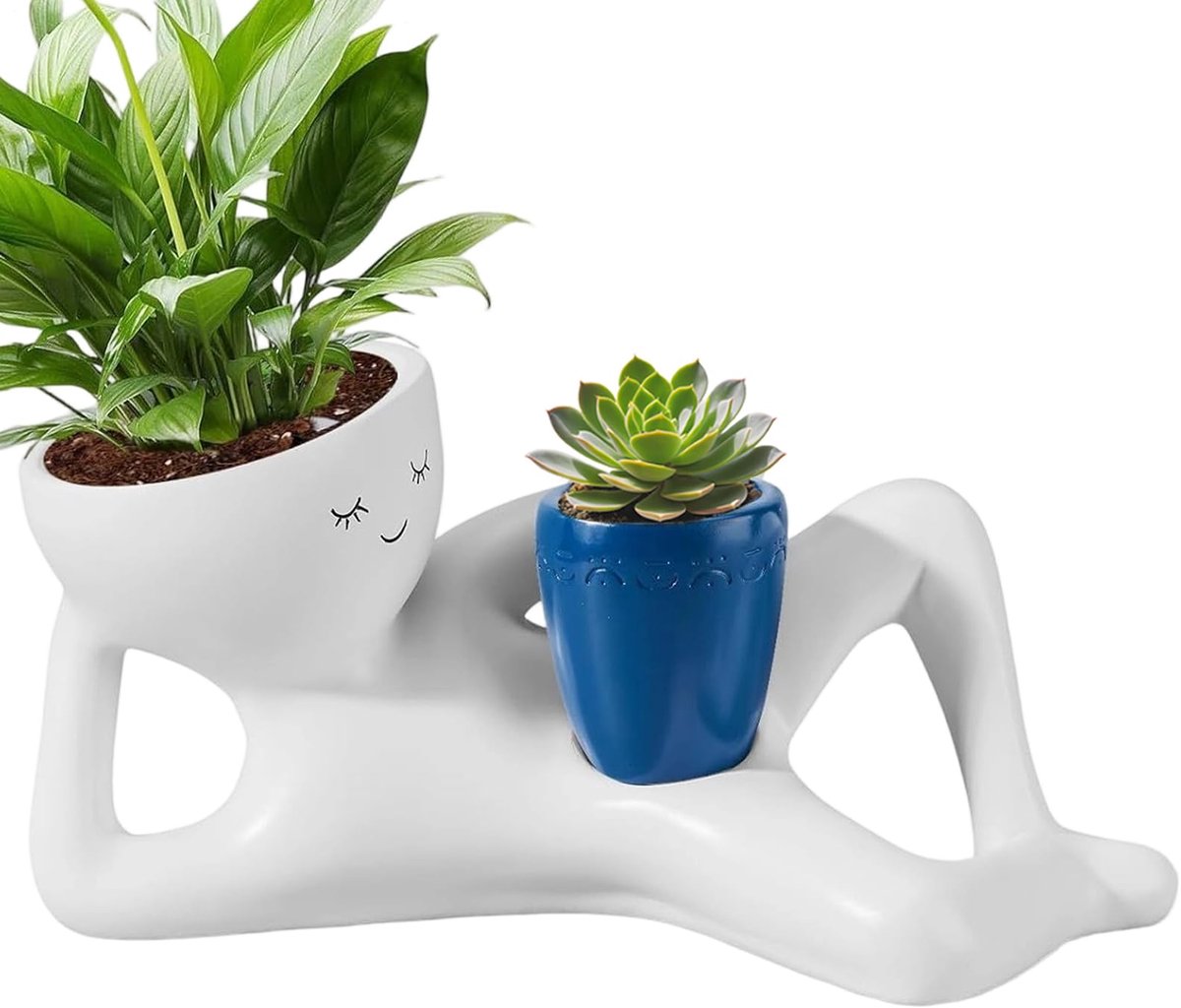 carmdering - bloempot - plantenpot - kamerplanten - Uniek gezichtsontwerp, resin, met drainagegat - Lichtgewicht, weerbestendig - Voor binnen en buiten - Ideaal cadeau voor tuinliefhebbers - Blauw