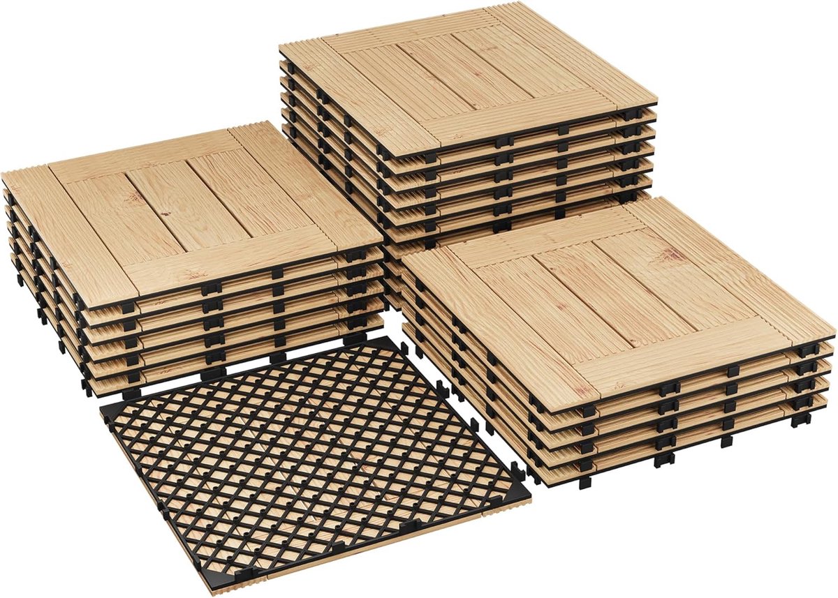 Houten Vlondertegels - 33 Stuks - Massief Acaciahout - 30x30 cm - Eenvoudig Kliksysteem - Voor Balkon, Terras en Tuin - Totaal ca. 3m²