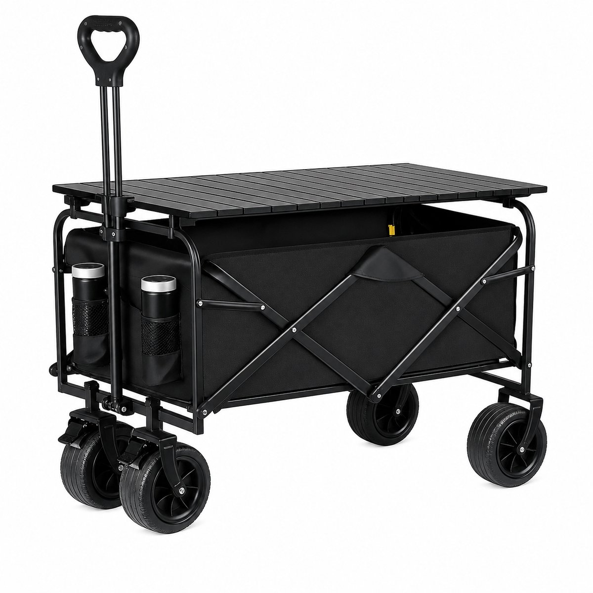Opvouwbare Bolderkar met Tafelblad – 150L – 250KG Draagkracht – Camping & Strandwagen – Zwart